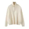 Suéter de cachemira pura 2026 otoño e invierno nuevo para mujer, cuello camisero con media cremallera, camiseta básica, estilo suave, suéter holgado y favorecedor