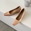 Sapatos Quadrados Retrô Franceses de Boca Rasa com Salto Bloco, Couro Genuíno Estiloso com Aspecto Envelhecido, Sapatos Femininos Versáteis de Salto Médio para Primavera e Outono