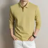 Camisa polo de algodón con tejido de canalé y manga larga para hombre, nuevo estilo otoño 2026, camiseta casual de negocios bordada para hombre