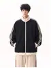 Sudadera cárdigan de punto gofre estilo americano de marca moderna con cuello alto para hombre, chaqueta deportiva casual de otoño, abrigo a rayas estilo coreano para pareja