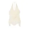 Top de encaje con cuello halter y escote en V profundo, volantes multicapa, camisola irregular de deseo puro para vacaciones, en stock 5063366