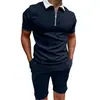 Camiseta Informal para Hombre Estación Independiente Europea y Americana Manga Corta Estampada Corte Delgado Cremallera Solapa Jersey Camisa Polo para Hombre Mismo Color