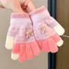 Luvas de Meio Dedo Infantis de Inverno, Luvas Quentes de Tricô Pelúcia Sem Dedos, Acessórios de Mão Fofos de Desenho Animado com Tampa Flip para Meninas
