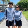 Traje de baño de punto fresco para pareja de hombres y mujeres, cárdigan con cremallera, traje de shorts de manga larga, ropa de medusa, adelgazante, cubre abdomen, traje de baño de vacaciones