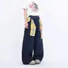 Falda a Cuadros Desmontable Azul Marino Estructurada Pantalones Deportivos Hip-Hop Pantalones de Jazz de Pierna Ancha Caídos para Otoño e Invierno Hombres y Mujeres