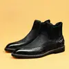 Botines Chelsea para Hombre Piel Genuina Casual Botines Cortos Cálidos Crin de Caballo Piel de Vaca Estilo de Negocios Zapatos de Cuero de Caña Alta Hombres Botas Martin Hombres
