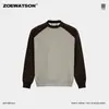 Ropa para Hombre Zoewatson 2026 Otoño Nueva Sudadera de Peso Pesado Raglán Bloques de Color Cuello Redondo Camiseta Casual Holgada de Manga Larga