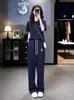 Conjunto de dos piezas de alta calidad para verano, ajustado, de manga corta, con lazo, temperamento, elegante, pantalones de pierna ancha, traje deportivo casual estilo callejero para mujer