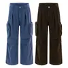 Pantalones cargo de pierna ancha para mujer, color Naranja Juvenil # Azul Francia, con bolsillo tridimensional con cremallera, holgados, adelgazantes, únicos, versátiles, de longitud hasta el suelo