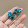 Pendientes de plata con forma de aguja, pequeños, frescos, dulces, con diamantes y cristales, con forma de flor de amor y perla, pendientes de moda, elegantes, de celebridades de Internet, para mujer.