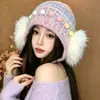 Gorro de Punto con Tassel Degradado de Moda para Mujer, Gorro de Hilo Peludo Cálido Pullover Otoño/Invierno, Hace que la Cara Parezca Más Pequeña, Gorro con Cubre Orejas