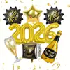 Set de Globos de Año Nuevo 'Hola 2027' de Una Pieza, Botella de Vino, Globos de Papel de Aluminio de Estrella de Cinco Puntas, Decoraciones para Fiesta de Año Nuevo