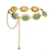 Cadena de Cintura de Nuevo Estilo para Mujer en Verano, Textura de Moda y Sencilla, Hebilla Ovalada, Cadena Metálica Decorativa con Incrustación de Turquesa Azul