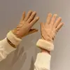 Nuevos Guantes Ins 2024 Invierno Pantalla Táctil Forrados de Felpa Engrosados Gamuza Cinco Dedos Estudiantes Montar Cálidos y a Prueba de Frío