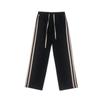 Calças Casuais Risca de Giz Pretas 2021 High Street Calças Esportivas com Cordão Calças de Perna Larga Reta Calças Hiphop Largas Hip Hop