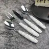 Processamento e Personalização de Talheres de Aço Inoxidável 410 com Cabo de Bambu e Mármore Conjunto de 24 Peças para Steak Ocidental Faca, Garfo e Colher Exportação