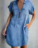 Estación Independiente Amazon Temu Transfronterizo Nuevo Producto Europeo y Americano Cuello Solapa Manga Corta Holgado Vestido Vestido Camisa de Mezclilla