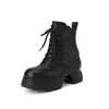 Botines plataforma de moda estilo británico de 10 cm, nueva colección otoño/invierno 2026, punta redonda, tacón grueso, con cordones, botines para mujer
