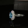 Anel de Prata S925 Topázio Azul Suíço Natural Feminino Cravejado com Diamantes Moda Sofisticado Uso Diário