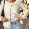 Novedad Otoño/Invierno 2026 Suéter de Punto de Canalé de Color Sólido con Cuello Redondo para Mujer Cárdigan Versátil Casual Simple con Botones Abrigo de Lana