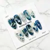 Uñas postizas estilo ins degradado azul y blanco almendra exquisitas pintadas a mano en porcelana azul y blanca puntas de arte de uñas retro fábrica al por mayor en stock