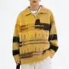 Suéter Gola Polo Color Block Fashion para Homens, Novo Estilo Outono e Inverno, Tricô Casual Versátil da Marca Americana Trendy para Adolescentes