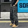 Novas calças cargo camufladas estilo americano da moda para outono e inverno, calças retas largas unissex retrô