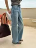 Jeans retro azules de pierna ancha para mujer, pantalones casuales holgados estilo coreano de otoño, pantalones rectos relajados