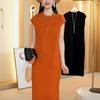 Vestido de manga corta estilo coreano para mujer, primavera y verano 2025, nuevo, sencillo, informal, con base adelgazante, temperamento, vestido largo de alta gama.