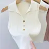 Chaleco de Punto sin Mangas estilo Chanel de Cintura Alta con Cuello Polo para Mujer, Estilo Callejero de Verano, Corte Ajustado, Sexy, Realzador de Busto