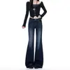 Jeans Azul-acinzentado Retro Americano Micro-Flare Feminino Outono 2026 Novo Cintura Alta Emagrecedor Não Apertado nas Pernas Calças Flare em Formato de Ferradura