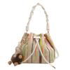 Bolsa balde plissada com listras verticais tecidas personalidade tendência 2024 cor de contraste personalidade cordão estilo ocidental bolsa de ombro portátil para mulheres