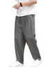 Pantalones de lino a rayas verticales para hombre, estilo fino de verano, pantalones casuales de algodón y lino estilo chino, talla grande, pantalones tipo harén rectos holgados
