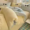 Nanjiren Algodón Lavado Color Sólido Azul Dopamina Cuadros Ojos Grandes Hogar Doble Cuatro Piezas Dormitorio Individual Tres Piezas Set