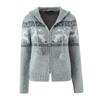 Cardigan de Tricô Jacquard Suave e Macio de Outono com Capuz e Zíper + Saia Curta Justa ao Corpo Conjunto Trendy Doce Picante para Menina