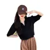 Suéter de Punto con Cuello Polo de Nicho de Sentido del Diseño para Mujer Verano Dulce Chica Picante Coreano Delgado Ajustado Top de Manga Corta de Moda Comercio Exterior