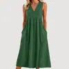 2026 Ropa Europea y Americana Transfronteriza para Mujer Comercio Exterior Amazon Color Sólido Suéter Cuello en V Sin Mangas Algodón Holgado Vestido