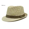 Nuevo Sombrero Fedora Pequeño para Hombre Sombrero de Playa de Verano Sombrero de Jazz Retro Británico Sombrero de Paja Transpirable de Malla para Vacaciones Sombrero para Padres e Hijos con Ala Enrollada