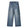 Jeans lavados deconstruidos estilo americano para hombre, nuevos pantalones de trabajo vintage desgastados para otoño e invierno, pantalones rectos holgados de pierna ancha