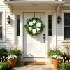 Corona de Hoja de Olivo y Rosa de Primavera y Verano de Amazon Transfronteriza Colgante de Pared para el Hogar Decoración de Puerta Principal