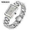 Relógio Feminino Mokago Retangular Pulseira de Aço Sólido Relógio Feminino de Ponta Totalmente Diamantado À Prova d'Água Negócios Transfronteiriço Relógio de Quartzo