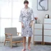 Bata de Casa Delgada Estampada para Pareja de Seda Helada, Verano Unisex Talla Grande Longitud Extendida Media Longitud Seda Artificial