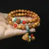 Pulsera de Círculo Doble de 8 mm con Patrón Horizontal de Ciprés, Pulsera con Colgante de Loto de Madera, Cuentas de Rosario para Hombres y Mujeres, Joyería de Cuentas Budistas al por Mayor