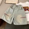 Terno de Verão para Meninos 2025 Novo Estilo Shorts Jeans Infantil Verão Fino Calça Cinco Pontos Infantil Grande
