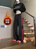 Pantalones largos casuales rectos a rayas estilo americano para hombre, otoño e invierno, forrados de polar, modernos, retro, holgados, de pierna ancha, pants deportivos