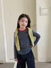 Camiseta interior a rayas estilo coreano Aimobebe para niñas, mezcla de algodón para niños, suave y cómoda, alta elasticidad, top de manga larga con bloques de color retro
