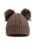Gorro de Punto Trenzado Simple de Moda para Otoño e Invierno de Adulto, Lindo Doble Pompón, Cálido a Prueba de Viento para Exteriores, Gorro de Lana
