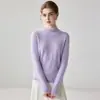 Elegante suéter de cashmere com punhos franjados para mulheres, gola alta discreta, cor sólida, estilo feminino, peça básica versátil em tricô de lã