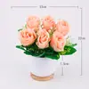 Planta em Vaso Pequeno de Rosa de Alta Simulação Transfronteiriça 6 Rosas Decoração de Mesa Flor de Simulação Pequeno Ornamento Decoração de Casamento Flor Artificial
