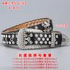 Cinturón con incrustaciones de diamantes de imitación y calavera oscura de estilo europeo y americano, hebilla de alfiler de alta gama con lentejuelas de diamantes, cinturón decorativo de estilo hip hop para discotecas para mujer